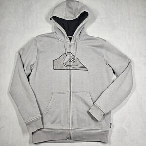 Y2K Quiksilver Hoodie Mens S Gray Sherpa Lined Full Zip Thick Sweatshirt Grunge